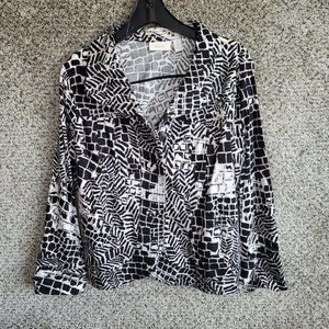 Chicos Jacket Womens‎ 2 US Large Black Two Button Collared Printed Ladies